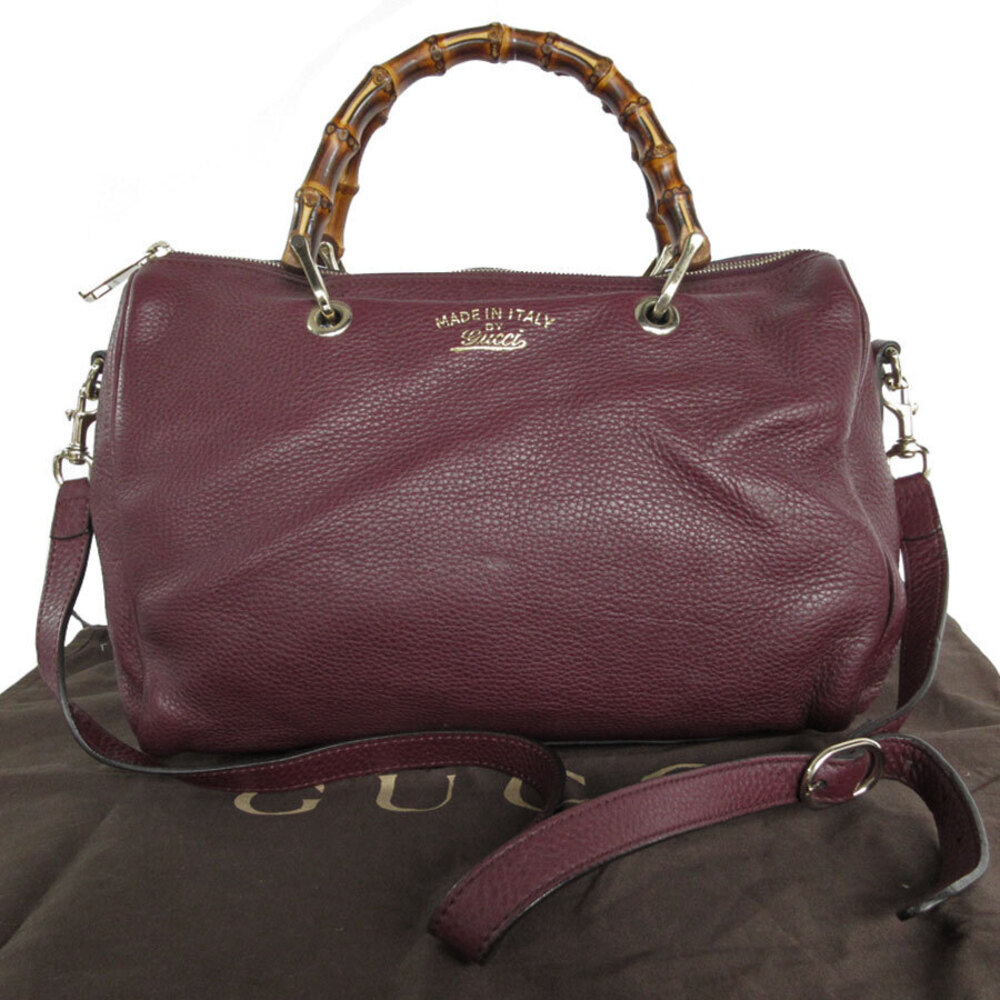 Gucci Bordeaux Bag Shoulder Handbag Leather Bamboo - Picture 2 of 4